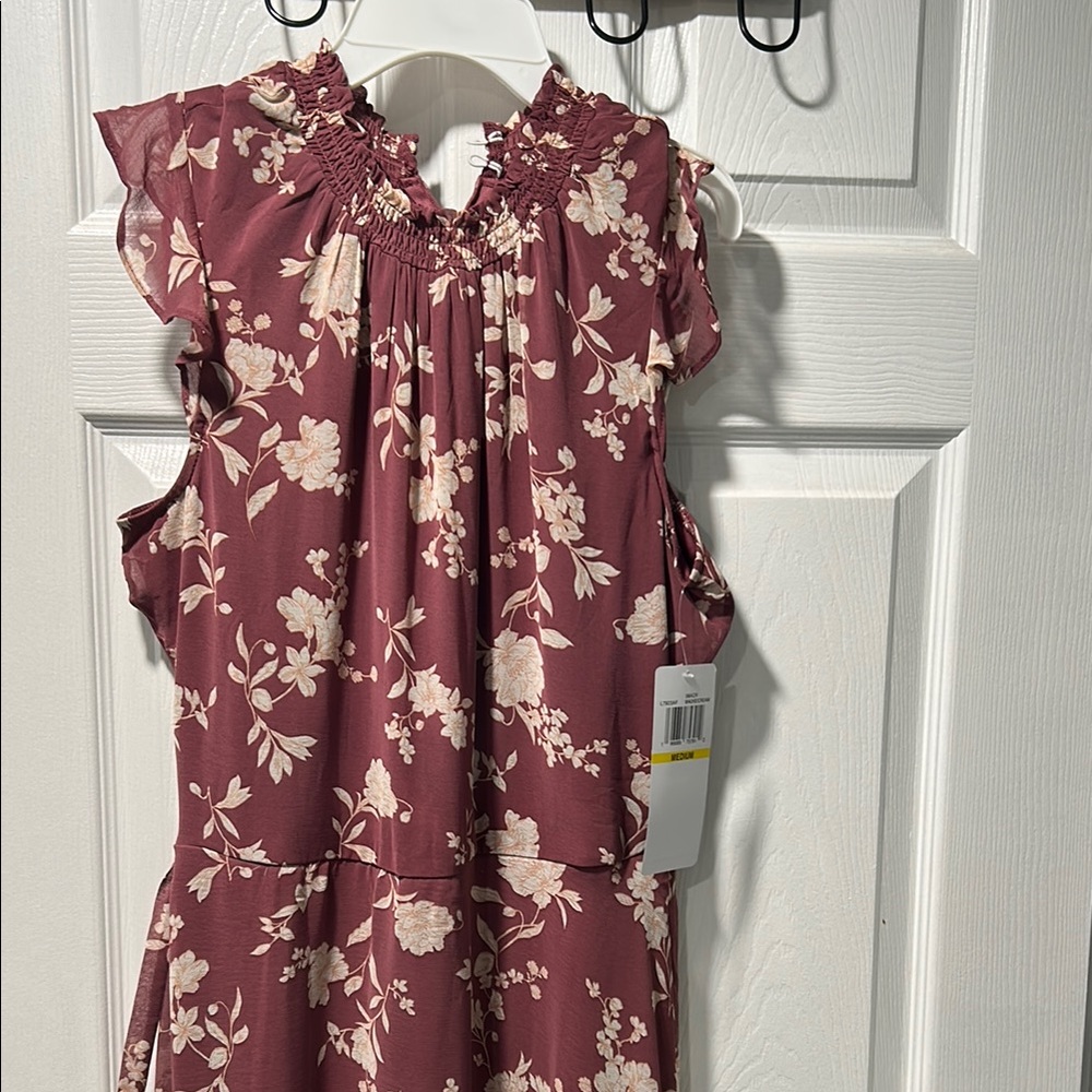Nina Leonard Burgundy Floral Dress